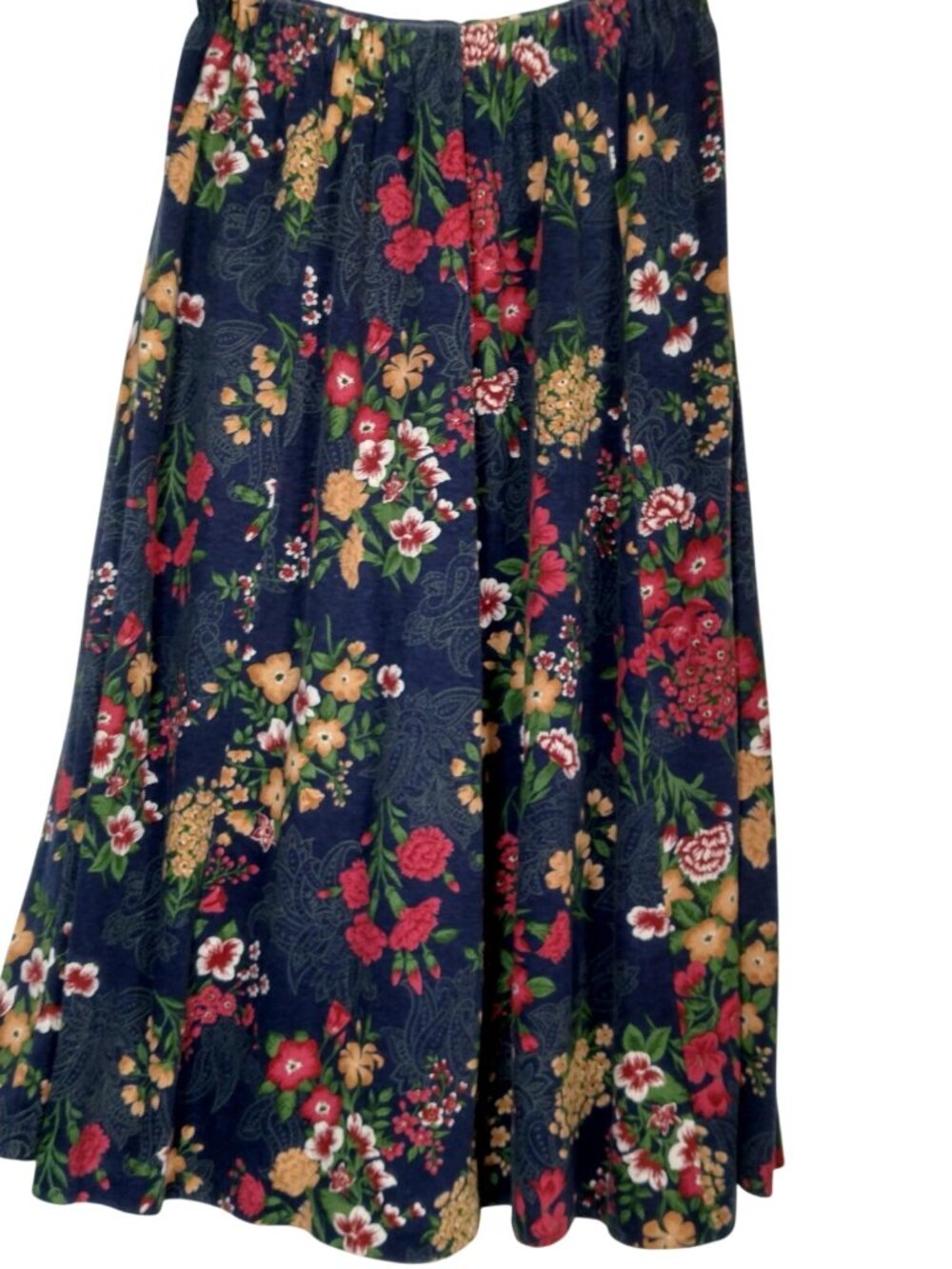 Vintage Large Skirt And Shirt Knit Outfit Set Blue Floral Cottagecore Soft USA - Picture 4 of 16